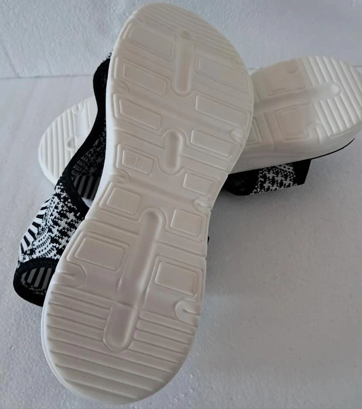 Check Pattern Sandals - Black and White - Stretch Fabric - Size 40 – photo 6